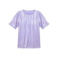 thumbnail image 6 of Zaldita Women's Shiny Metallic Short Sleeve T-shirt Holographic Top Blouse Dancewear Rave Festival Light Purple XXL, 6 of 7