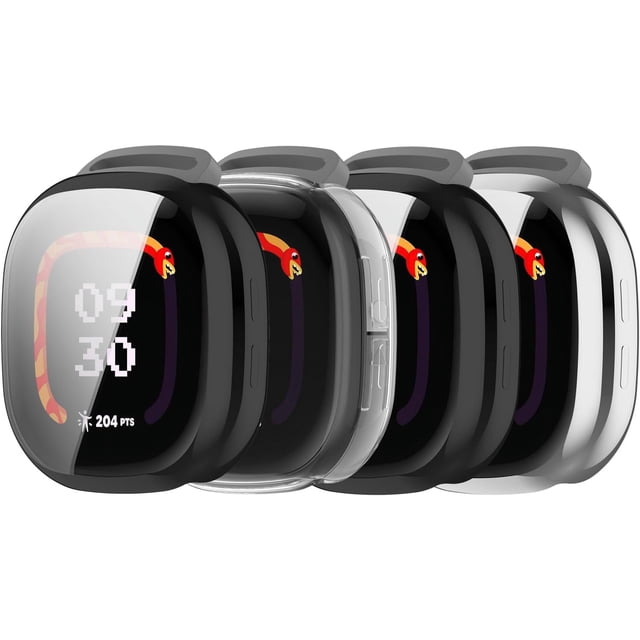 KOMI Case Compatible for Fitbit Ace LTE Screen Protector, All-Around Protective Cover Soft TPU Plated Bumper Frame for Google Fitbit Ace LTE Kids Smartwatch (Black&Clear&Black&Silver)
