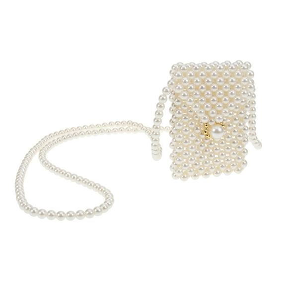 Elegant Pearls Beaded Mini Bag Cross Body Handbag Shoulder Bag with Pearl Strape for Women Girl Lady