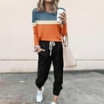 thumbnail image 2 of Dazajoo Fall Lounge Sets for Women 2024 Womens 2 Piece Color Block Outfits Casual Crew Neck Long Sleeve Tops and Drawstring Sweatpants Jogger Sets ,Orange,L, 2 of 6