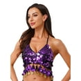 thumbnail image 2 of Miutii Womens Sparkle Belly Dance Bra Top Halter V Neck Crop Tops for Pole Dancing Ballet Hip-Hop Purple One Size, 2 of 4