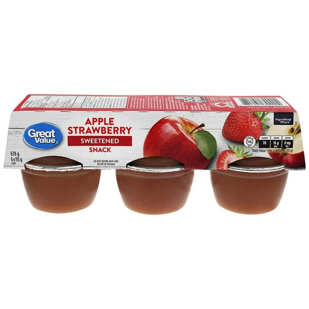 Collation aux pommes et aux fraises sucrée de Great Value en gobelets 6 gobelets x 113 g