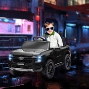 Qaba Ford Ranger Licensed 12V Kids Ride on Car, Kids Electric Car with Remote, Spring Suspension, Toy Storage, LED Headlights, Music Horn, Black