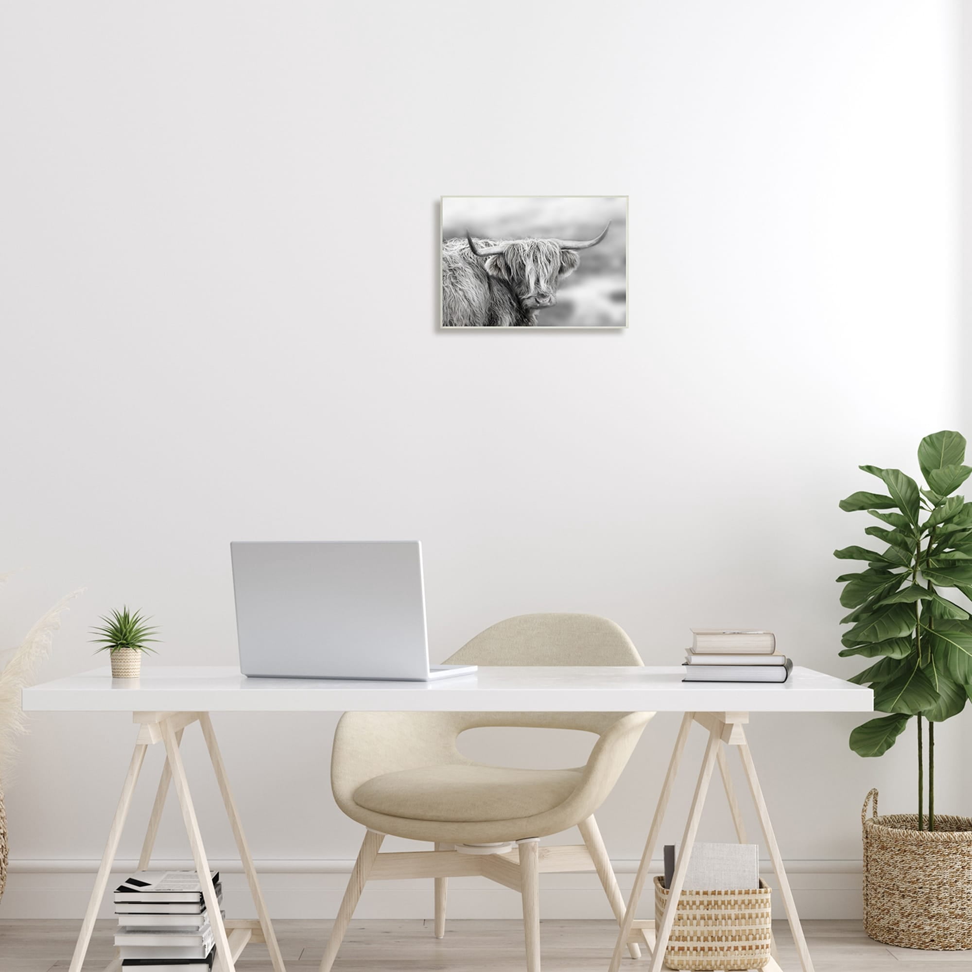 Stupell Industries Peaceful Detailed Monochrome Longhorn Cattle Portrait , 15 x 10, Design by Danita Delimont