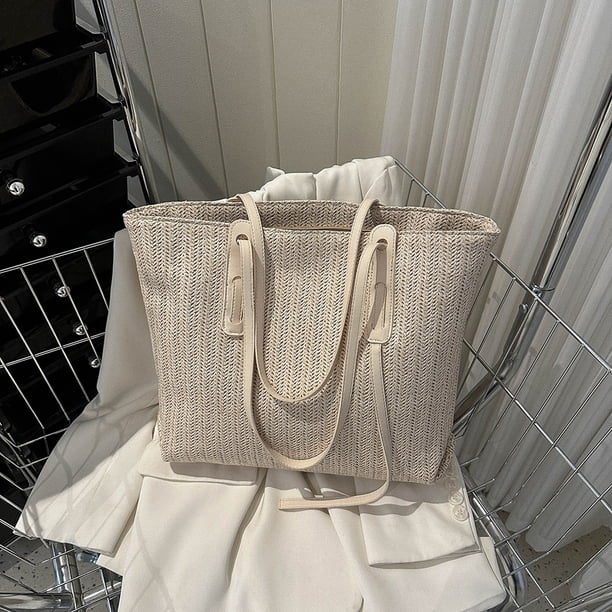 Bolso de mujer a la moda para mujer de mano de paja de gran capacidad para regalo (blanco)
