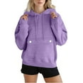 thumbnail image 2 of Dazajoo Womens Hooded Sweatshirt with Flap Button Pocket Fall Winter Drawstring Pullover Tops Long Sleeve Lightweight Athletic Hoodies,Purple,XXXL, 2 of 9