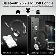 V5.3 Computer Bluetooth Headset with Microphone for PC, with Noise Cancelling Mic, USB Dongle, Charging Base & Mute Button for Work/Cell Phones/Computer/Call Center/Zoom