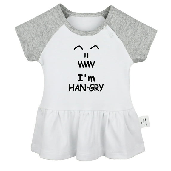 I'm Hangry Novelty Dresses For Baby, Newborn Babies Skirts, Infant Princess Dress, 0-24M Kids Graphic Clothes (Gray Raglan Dresses, 6-12 Months)