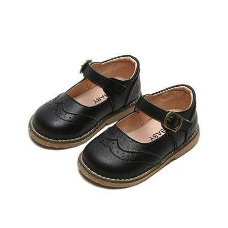 

ANXINDAXZ Children Leather Shoes Fashion Solid Color Spring Flat Girls Sneakers Kids Shoes for Girl Baby Single Shoes Black SMG063