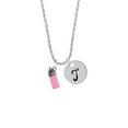thumbnail image 2 of Delight Jewelry Silvertone 3-D Pink Baby Bottle Silvertone Script Initial Disc - T - Charm Necklace, 20"+3", 2 of 4