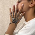 thumbnail image 3 of Pulsera De Mano De Esqueleto De Halloween Con Anillo, Pulsera De Metal Punk, Anillo De Dedos De Esqueleto Para Mujeres Y Hombres, Regalos seitruly AP006169-02, 3 of 6