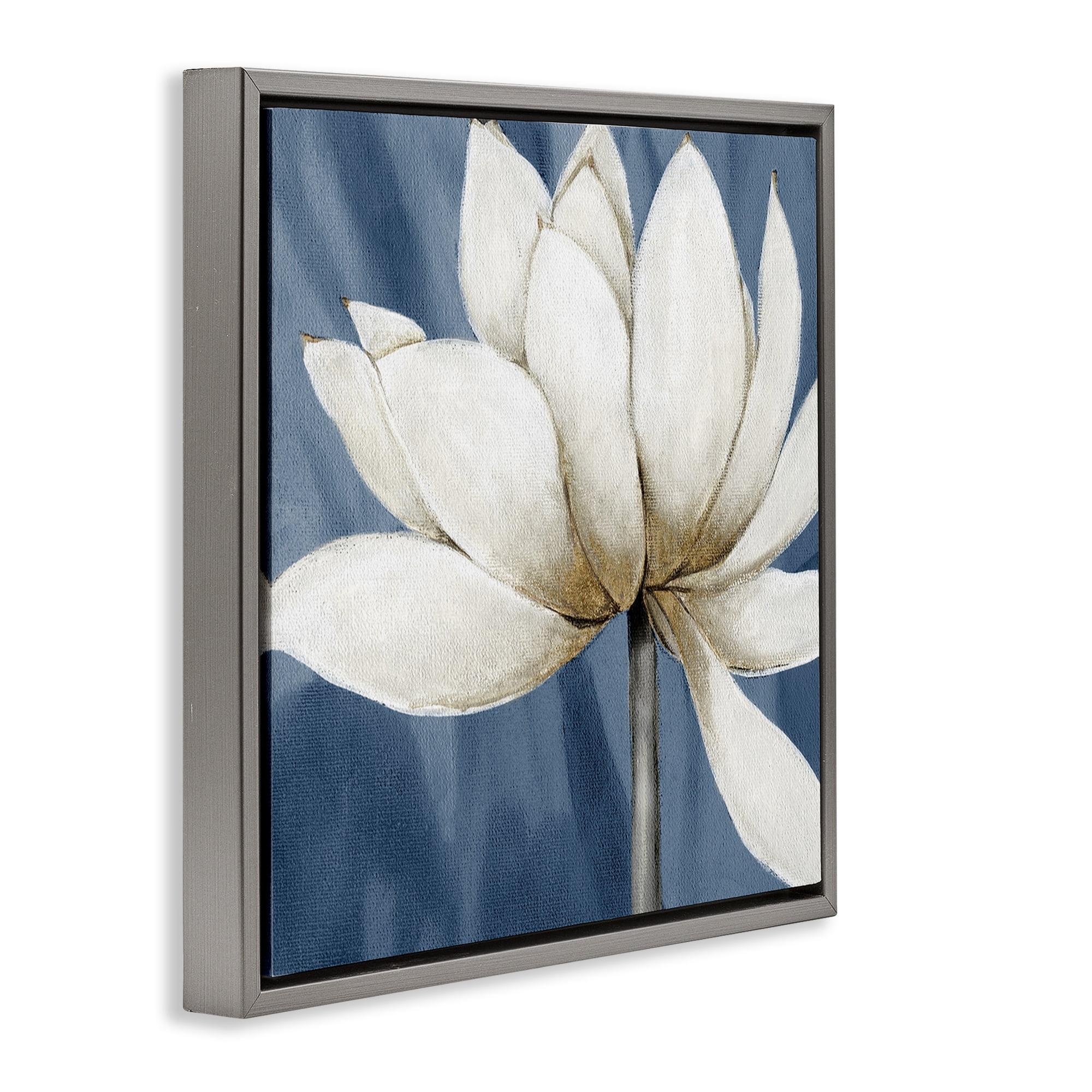 Stupell Industries White Lotus Petals Botanical & Floral Painting Gray Floater Framed Art Print Wall Art, 25 x 25