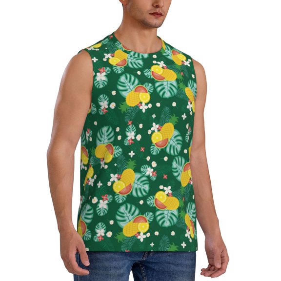 Fotbe Men's Tropical Fruit Print Men's Sleeveless Muscle Tank Tops Casual T-Shirts for Gym Workout Beach-XX-Large