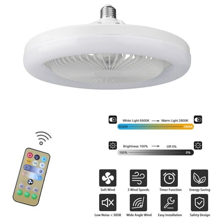 

Elegant Choise Ceiling Fans W/ LED Light 3 Timer&Speed Smart E27 Lamp Head Fan Home Remote Fan