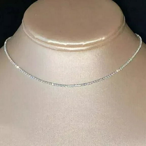 3mm 11Ct Lab Created Diamond Round Cut Leady Pretty & Fancy Tennis Necklace In 14K White Gold Plated 18 Inch