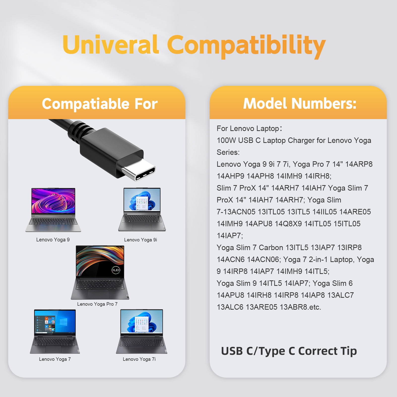 100W USB C Charger Fast Universal Laptop Charger Compatible with Lenovo, Lenovo ThinkPad, Google Series Type C Power Cord