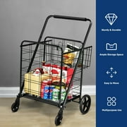 Gymax Heavy Duty Folding Shopping Cart Utility Jumbo Double Basket 330lbs Black
