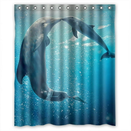 Greendecor Funny Dolphins Kiss Waterproof Shower Curtain Set With Greendecor Funny Dolphins Kiss Waterproof Shower Curtain Set With Hooks Bathroom Accessories Size 60x72 Inches