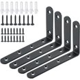 thumbnail image 1 of Wall Mounted Metal Shelf Brackets, Stamped Bracket Corner Brackets for Suspended Shelves, 125mm x 75mm, Black Finish, Pack of 4, 1 of 4