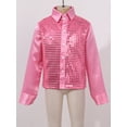 thumbnail image 3 of LiiYii Little Big Boys' Long Sleeve Sparkly Sequins Button-Down Shirt Hip Hop Jazz Dance Performance Pink 140, 3 of 6
