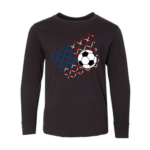 Inktastic Soccer Ball, Net with American Flag Colors Long Sleeve Youth T-Shirt