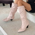thumbnail image 4 of Dakaela Knee High Boots for Women Wedge Heel Bowknot Slouchy Tall Boot Wide Calf Dress Winter Shoes Pink 7, 4 of 8