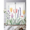 thumbnail image 3 of Spring Flower Sheer Curtains 84 Inch Long 2 Panels, Watercolor Tulip Floral Leaf Botanical Light Filtering Rod Pocket Semi Sheer Curtains, Sheer Voile Drapes for Living Room Bedroom, 52"x84", 3 of 5