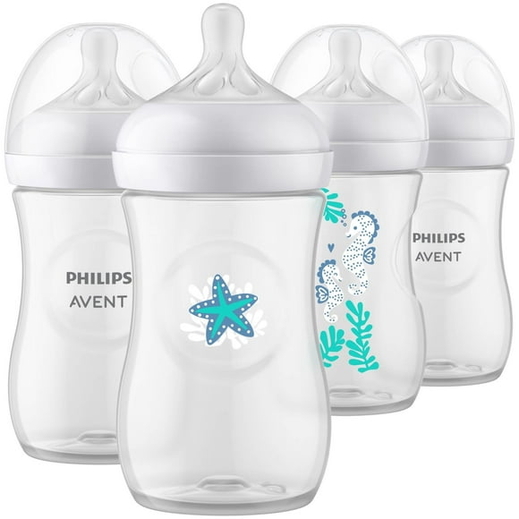 Biberón Philips Avent Natural 270 ml, paquete de 4, diseño marino