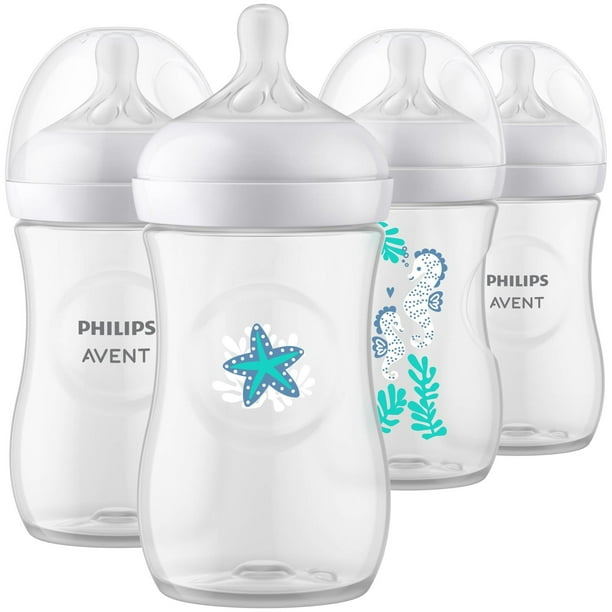 Biberón Philips Avent Natural 270 ml, paquete de 4, diseño marino
