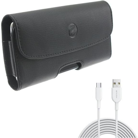 Type-C 6ft USB-C Cable w Leather Case Belt Clip for Samsung Galaxy A73 5G,A13 5G,A03s Phones - Fast Charger Cord Power Wire, Holster Cover Pouch Loops