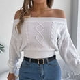 thumbnail image 6 of Ahabrexf Women Sweaters for Winter,Fashion Leisure Solid Color Off-Shoulder Long-Sleeved Pullover, 6 of 7