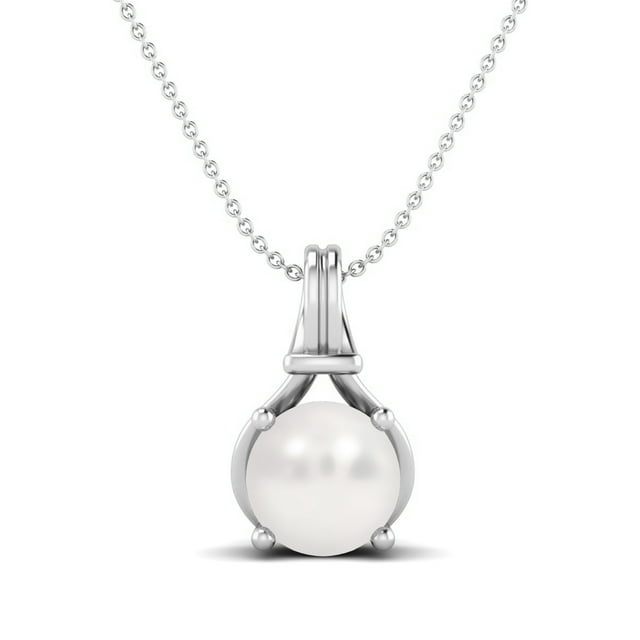 Collier Pendentif Solitaire Femme en Argent Sterling 925 avec Perle Ronde de 6 mm