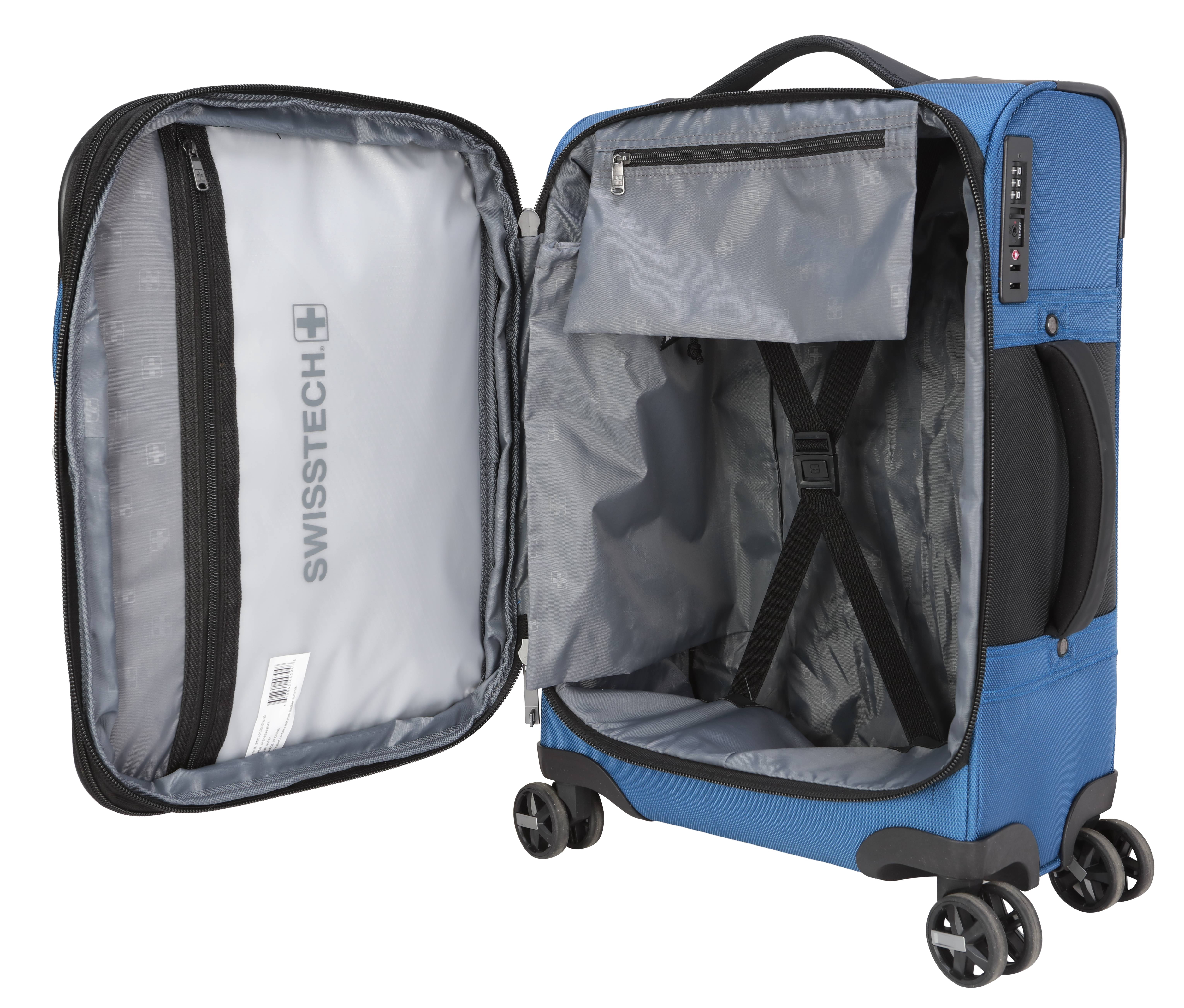 Swiss Tech 20in Softside Carry-on Luggage with 8-Wheel Spinner, Blue