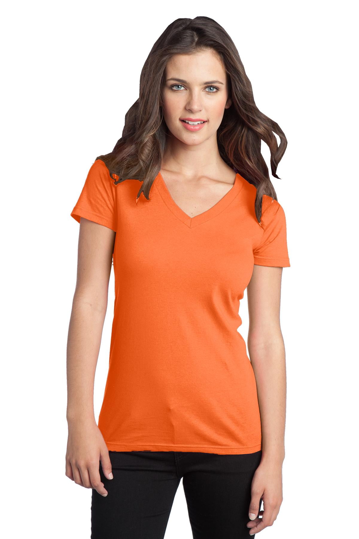 neon orange v neck t shirt