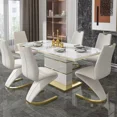 thumbnail image 3 of Juego de mesa de comedor cuadrada de mármol, 4 sillas y 6 sillas, oro moderno de lujo con muebles de comedor de restaurante de 6 plazas, 3 of 4