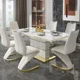 thumbnail image 3 of Juego de mesa de comedor cuadrada de mármol, 4 sillas y 6 sillas, oro moderno de lujo con muebles de comedor de restaurante de 6 plazas, 3 of 4