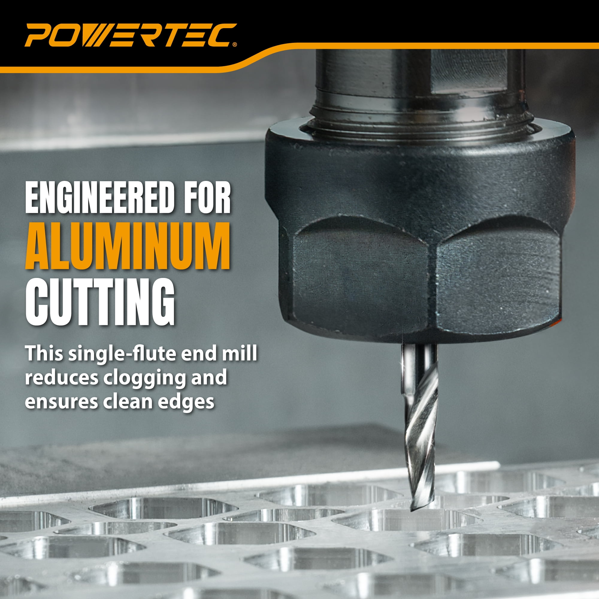 POWERTEC 4PK CNC Aluminum Cutting End Mill – 4mm Single Flute Carbide Bit, 12mm Cut Length, 4mm Shank, High Chip Evacuation Router Bit for Soft Metals, Wood & Plastics (73072)