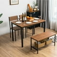 thumbnail image 2 of Topbuy 4PCS Dining Table Set Kitchen Table with Bench and Chairs Industrial Gathering Bench Dining Set Brown, 2 of 7