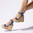 thumbnail image 4 of YDN Women Open Toe Wedge High Heels Ankle Buckle Strap Platform Sandals Summer Vacation Beach Shoes Size 14 Blue, 4 of 4