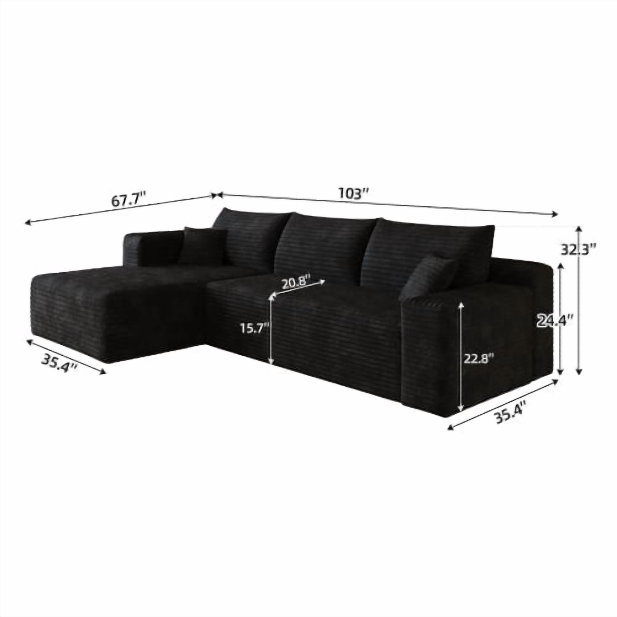 103" Cloud Sectional Sofa, Modern L Shaped Deep Seat Couch, Plush Corduroy Upholstered Sofa No Assembly, Living Room