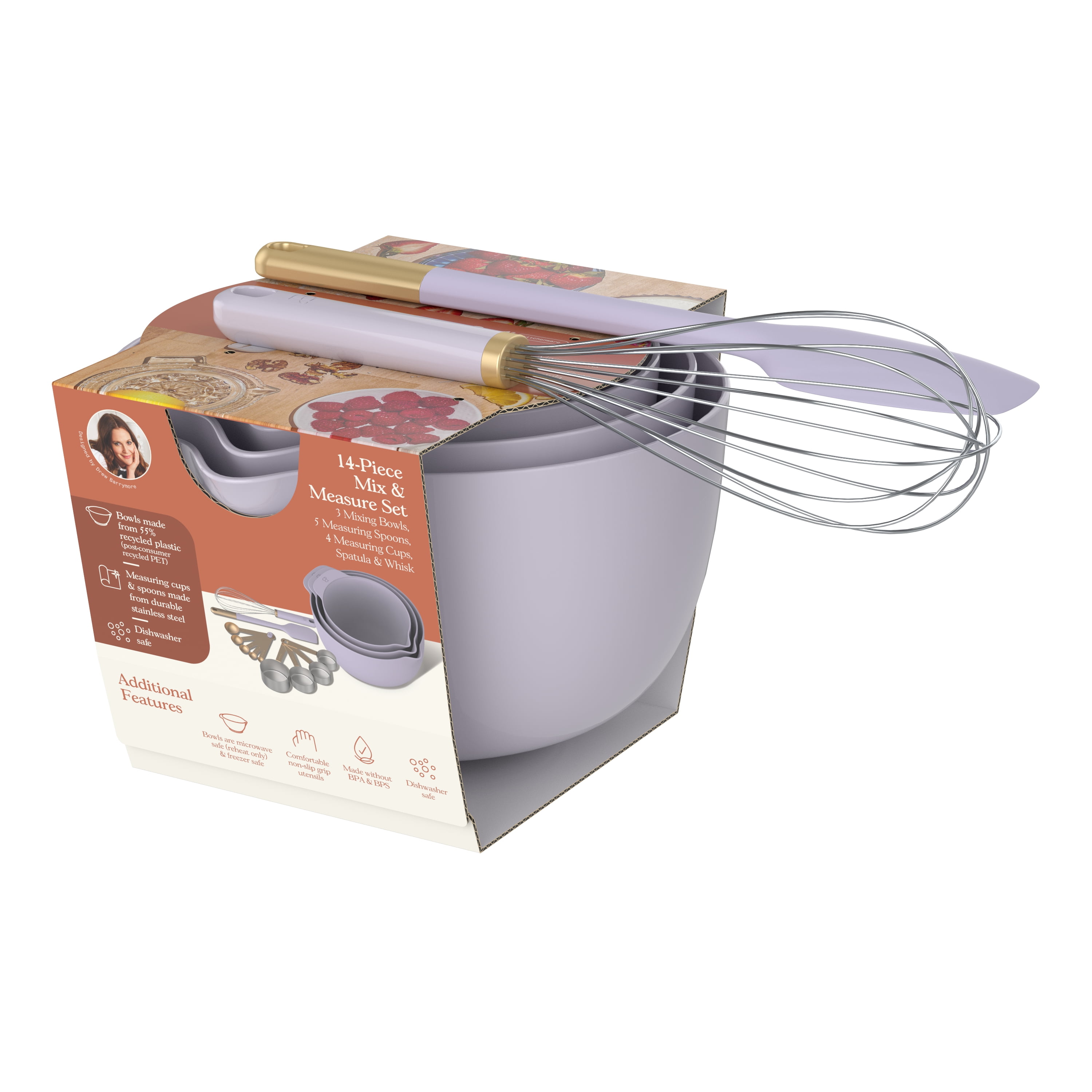 Beautiful 14-Piece Mix & Measure Set, Lavender by Drew Barrymore