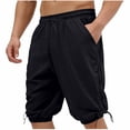 thumbnail image 3 of Men Casual Loose Linen Drawstring Pants Joggers Trousers Elastic Waist Straight Leg Cropped Pockets Lightweight Breathable Quick Dry Beach Vacation Summer Travel Outdoor Hiking, 3 of 9