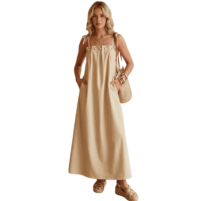 Vestido Largo Mujer Tirantes Ajustables | Corte Amplio Fluido Tipo Maxi