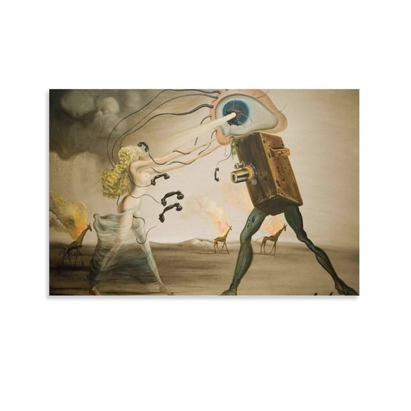 Salvador Dalà Surrealism Painting Poster Burning Giraffes And Telephones Wall Art Poster Scroll Canvas Painting Picture Living Room Decor Home 12x18inch(30x45cm)