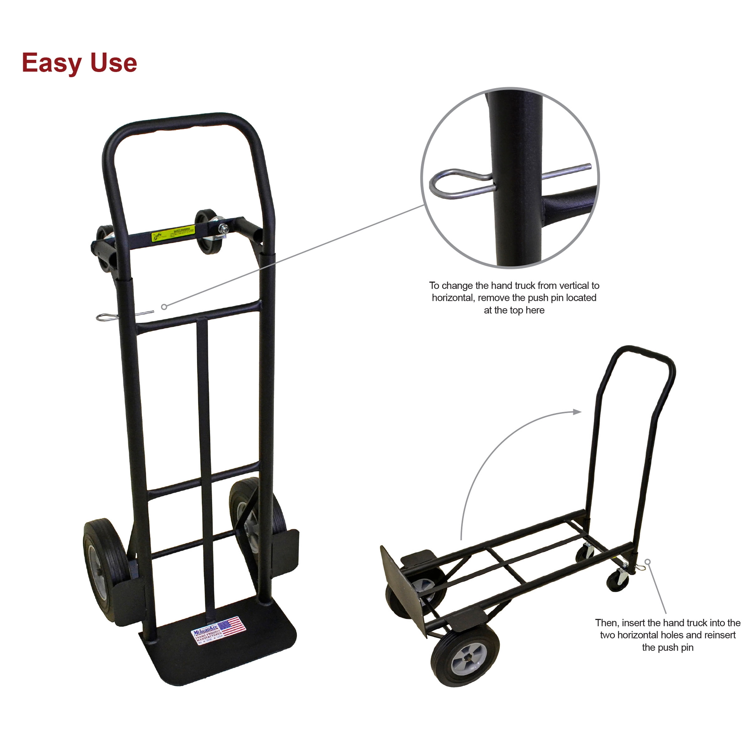 Milwaukee Flow Back Convertible Hand Truck 800 lb. Capacity with 10" Puncture Proof Tires (1 Unit)