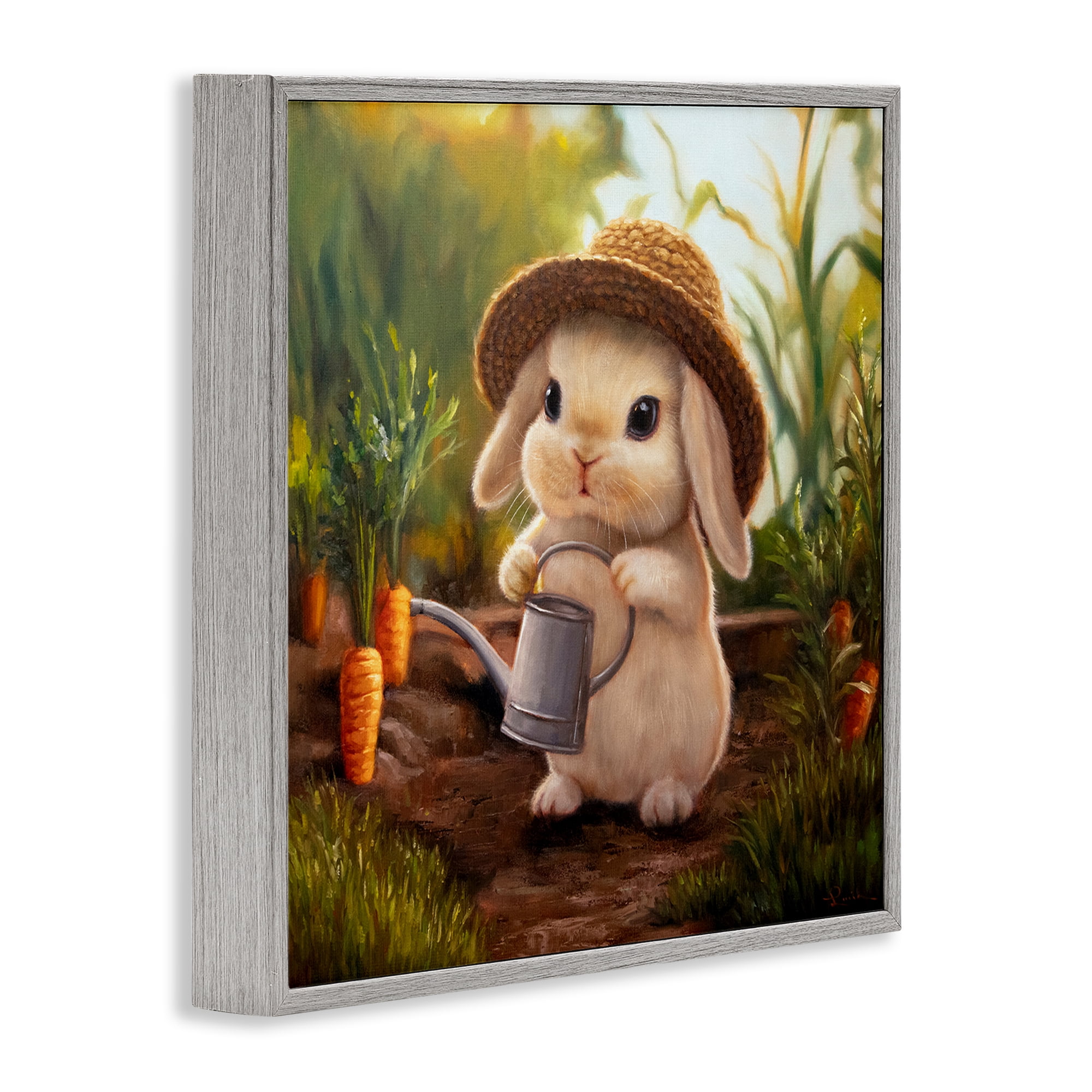 Stupell Industries Bunny with Carrot Garden Gray Framed Giclee Art, design by Lucia Heffernan