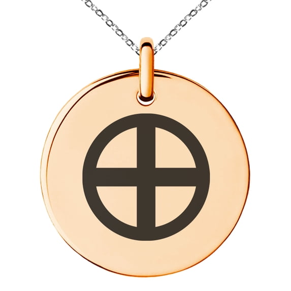 Stainless Steel Shimazu Samurai Crest Engraved Small Medallion Circle Charm Pendant Necklace