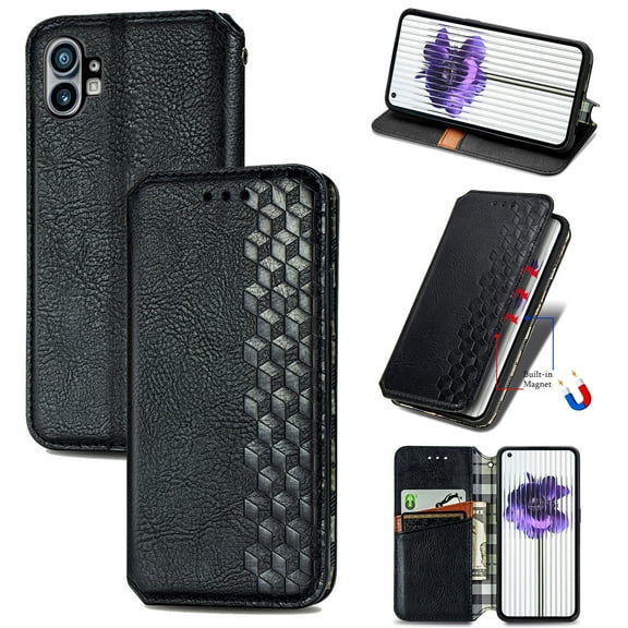 SaniMore Wallet Case for Nothing Phone (1) 6.55", Vintage PU Leather Case Card Slots Cash Pocket Stand Feature Magnetic Closure Anti-drop Shockproof Full Body Protective Case, Black