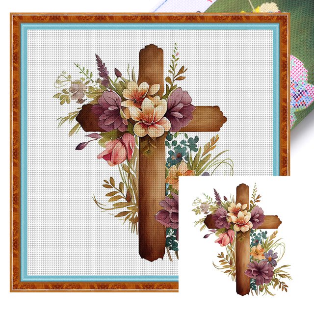 (11CTACC-2944__C__ 40x40) Hilo algodón ecológico bordado 11CT 3 hebras impresión 40*40cm kit serie flores punto cruz flores cruzadas