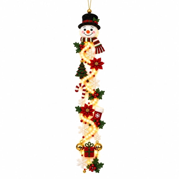 Lighted Snowman Christmas Door Hanger, 15 Inch Glowing Hanging Christmas Decoration for Front Door, Porch, Wall and Holiday Home Decor